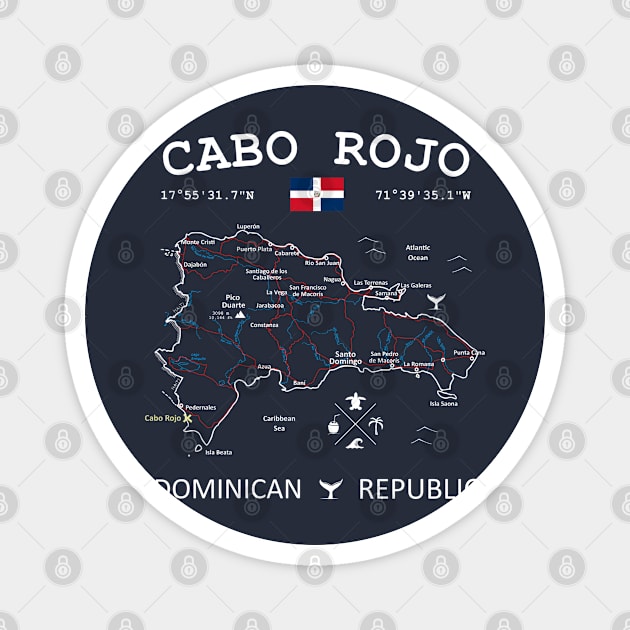 Cabo Rojo Dominican Republic Flag Travel Map Coordinates Roads Rivers and Oceans Magnet by French Salsa